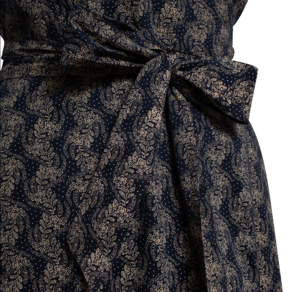St. Roche - Floral Midi Wrap Cotton/Linen summer Dress XS in Navy Blue Tan (0/2) - Picture 3 of 5